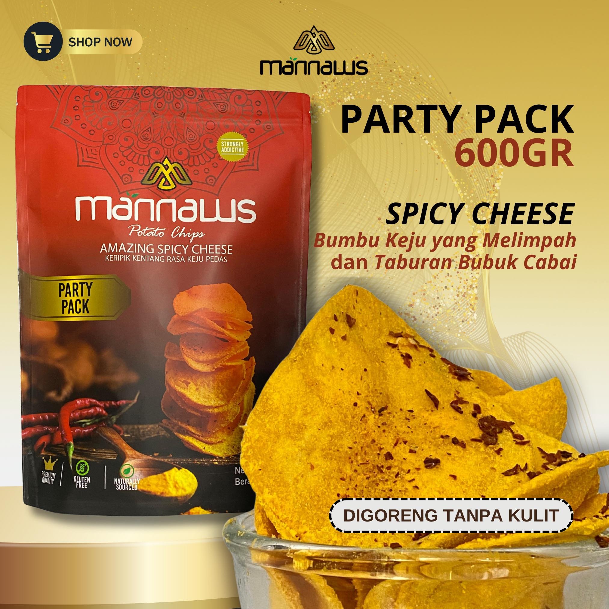 Mannaws Potato Chips- keripik kentang- ukuran Party Pack 600g